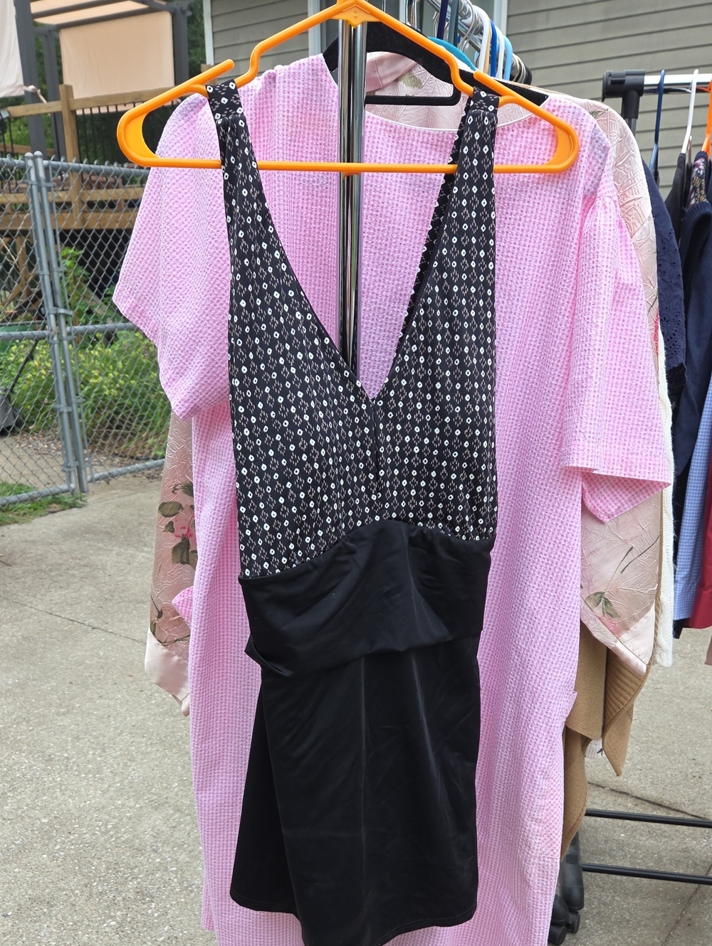 Black & White Patterned Deep-V Sleepwear Dress